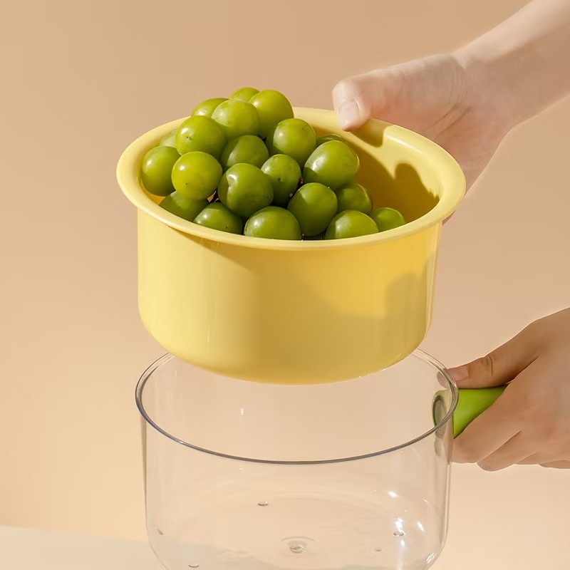 厚みのある二層排水バスケット、野菜洗い桶、水ひしゃく、家庭用キッチンプラスチックフルーツバスケット、水ひしゃく、野菜洗い桶バスケット|undefined