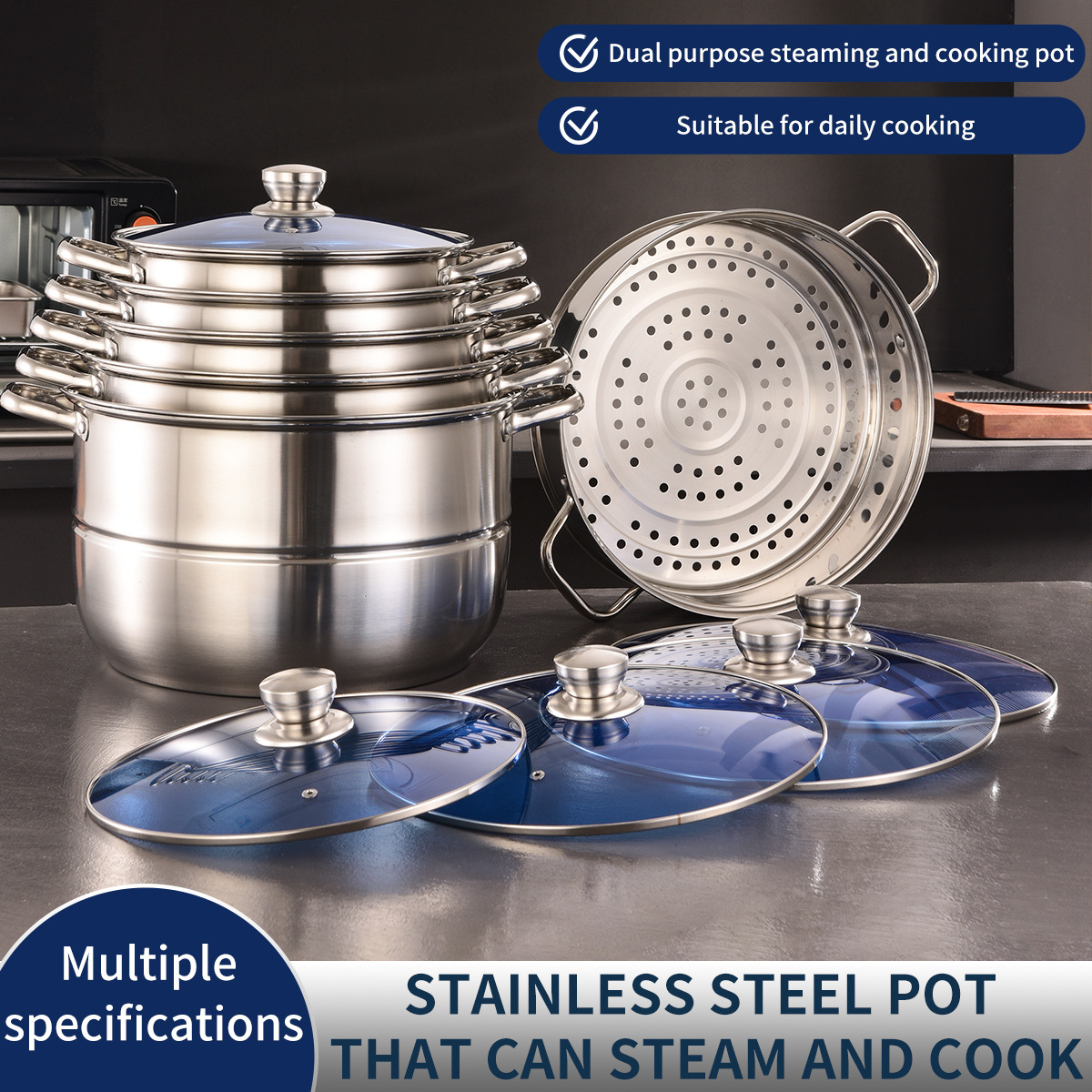 Cross-border Stainless Steel Multifunctional Soup Pot, Steamer, Induction Cooker Cookware, Foreign Trade Cookware Set,_voghion.com