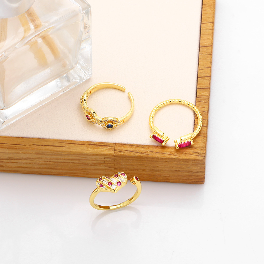 Fashion Heart Shape Copper Open Ring Plating Inlay Zircon Copper Rings