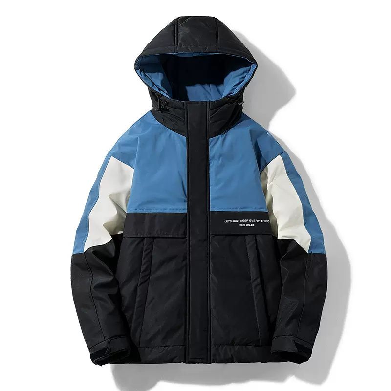 加厚工装羽绒服男短款2023冬季新款休闲连帽白鸭绒保暖外套拼色款
