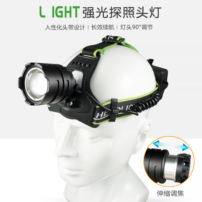 Transfronterizo al aire libre faro láser blanco de larga resistencia de aleación de aluminio de enfoque telescópico de carga USB lámpara de pesca montada en la cabeza