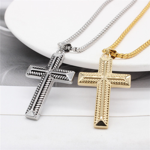 P1068 European and American Personality Street Hip-Hop Men's Cross Titanium Steel Pendant Necklace