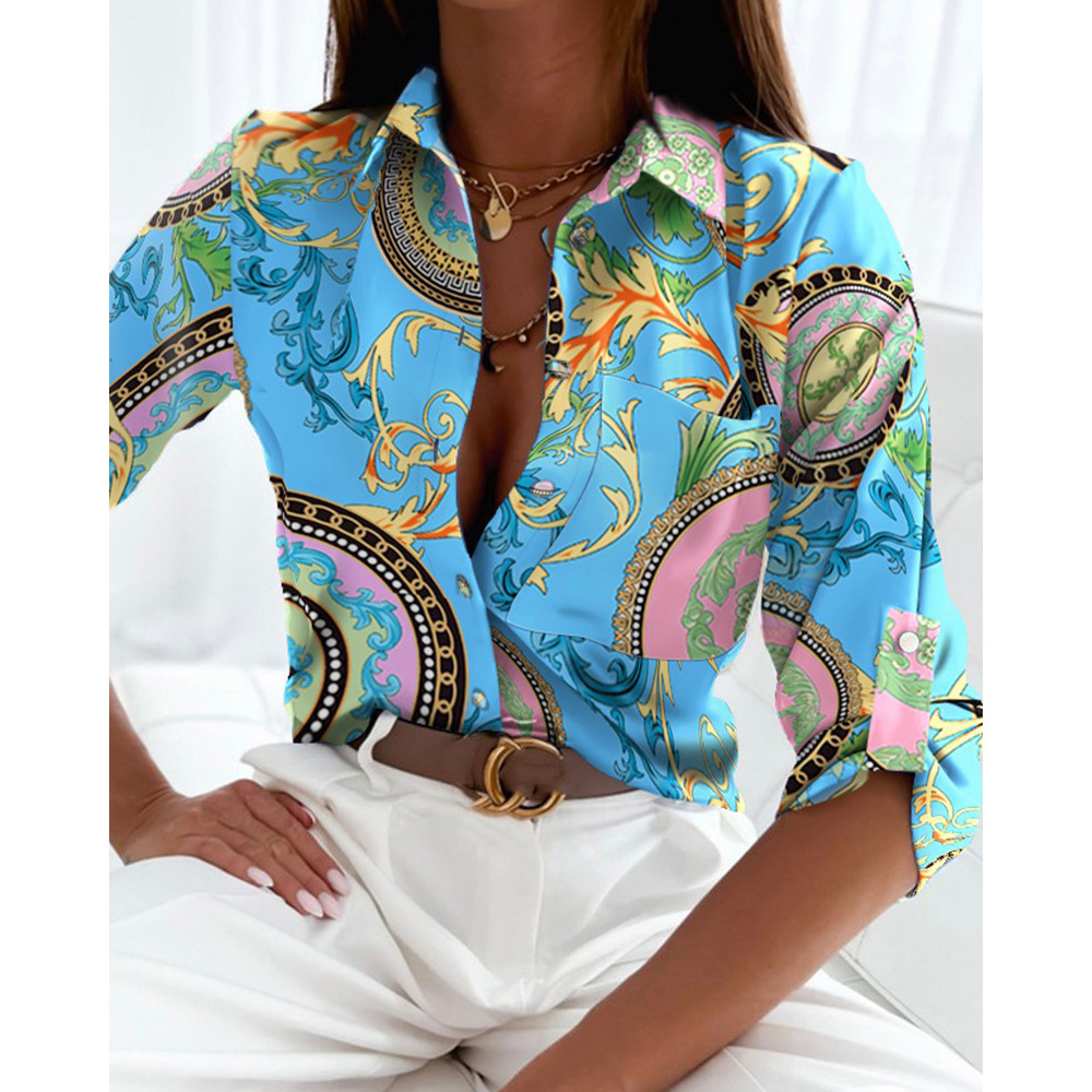 Women's Blouse Long Sleeve Blouses Printing Button Casual Printing display picture 3