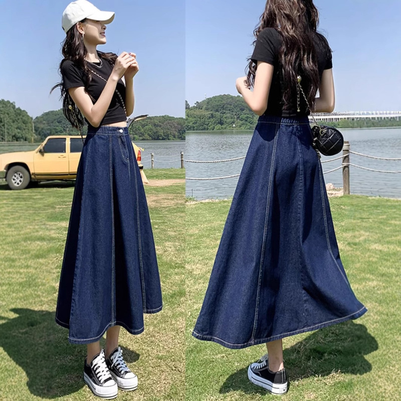 Denim Skirt Skirt Women's Spring and Summer New plus size Chubby M High Waist Slimming A- line Design Sense Mid-length Umbrella Skirt with Loose Waist