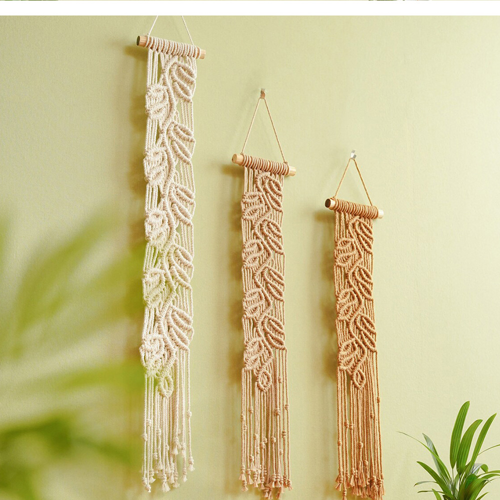 Nuovo INS Vento Corda di cotone Intrecciata a mano Foglia Arazzo Decorazione bohémien Decorazione domestica Appendiabiti da parete_voghion.com