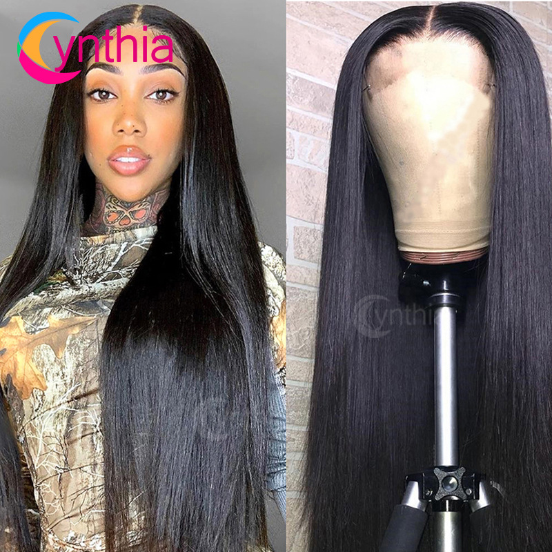 Real hair wig 1b lace headgear natural human hair 4*4 closure wigs