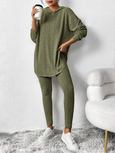 Autumn and winter European and American women's clothing pit strip loose hooded long-sleeved casual trousers threaded suit
