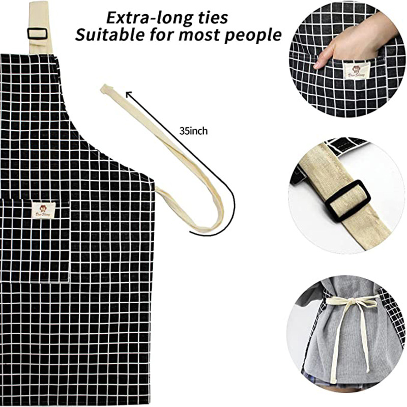 Delantal de lona de algodón transfronterizo Plaid rayas patrón impreso floral jardinería ropa de trabajo Halter delantal fábrica al por mayor