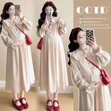 韩系孕妇春装连衣裙高级感娃娃领2025新款春秋长袖宽松气质衬衫裙