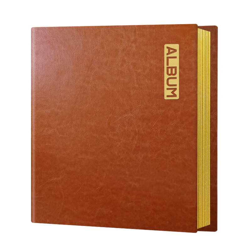 A4 옐로우 다크 브라운 가죽/20 페이지 화이트 카드