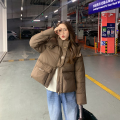 跨境棉服外套女2025冬欧美学生新款棉袄宽松棉服夹克纯色连帽棉衣