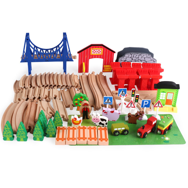 Tren para niños CPC 140 piezas de tren de alta velocidad tren pequeño vagón de madera juguetes educativos ensamblados para niños y niñas