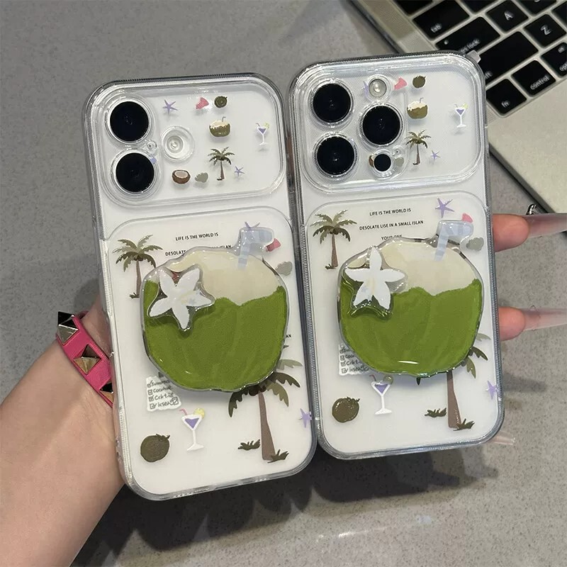 Resort-Style Summer Coconut Tree Phone Case Suitable for iPhone 17 Pro Max, Apple 16, Full-Cover Anti-Drop Soft Case 15
