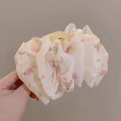 白色网纱珍珠蝴蝶结抓夹夏季新款气质高级感发夹发饰后脑勺盘发夹