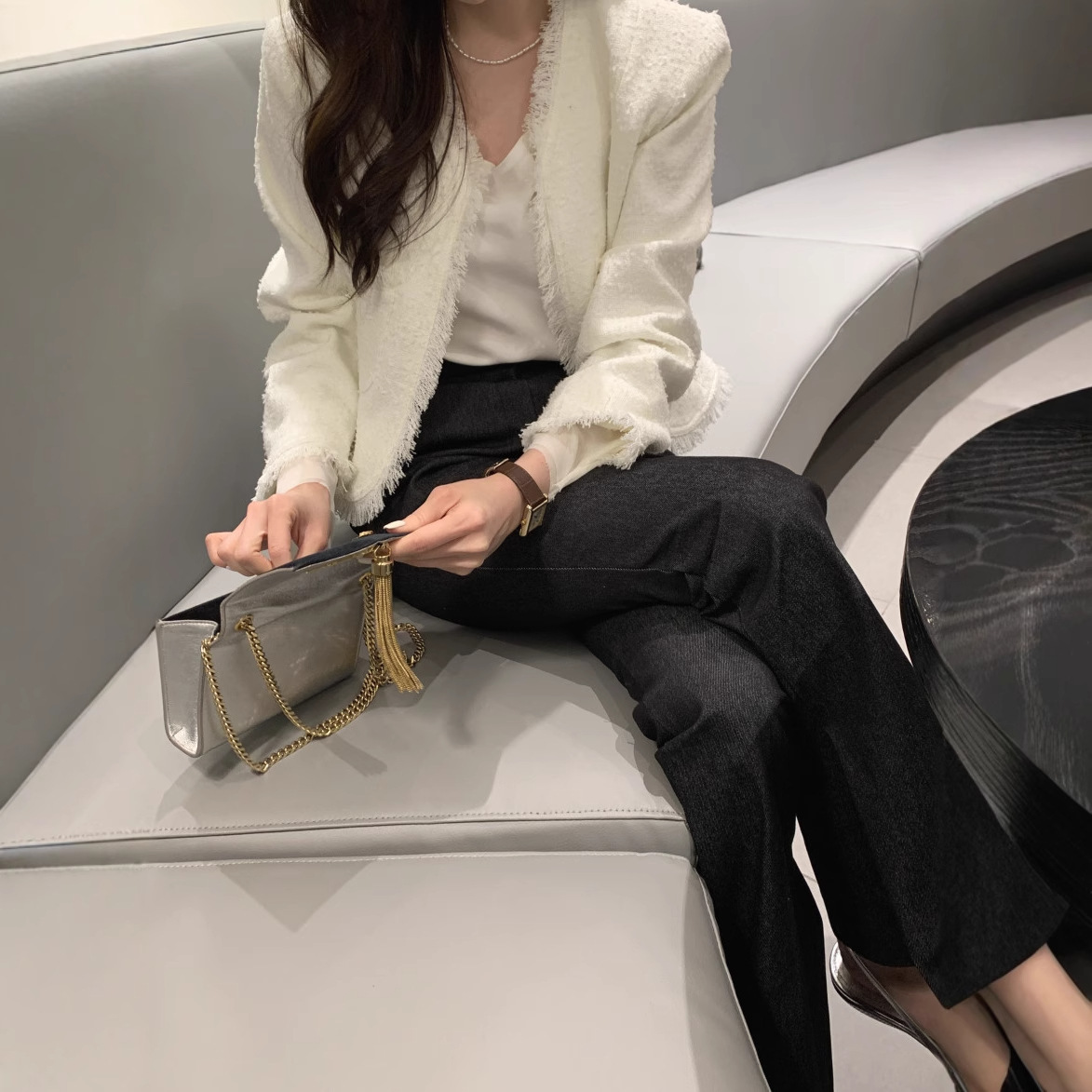 Korean Chic Autumn New Arrivals French Style Long-Sleeve Tassel Tweed Cardigan Slim-Fit Short Jacket for Women