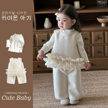 婴幼童洋气小公主加厚套装2025冬季新款韩版打底衫三件套周岁衣服
