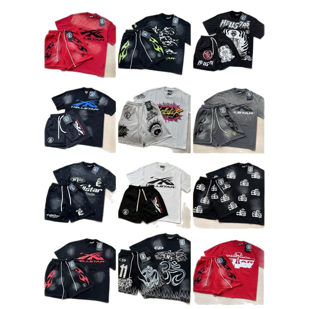 Европейские и американские модные бренды Hell Star, сверхпрочные потертые футболки с короткими рукавами и принтом для мужчин и женщин, повседневные шорты для улицы, костюмы