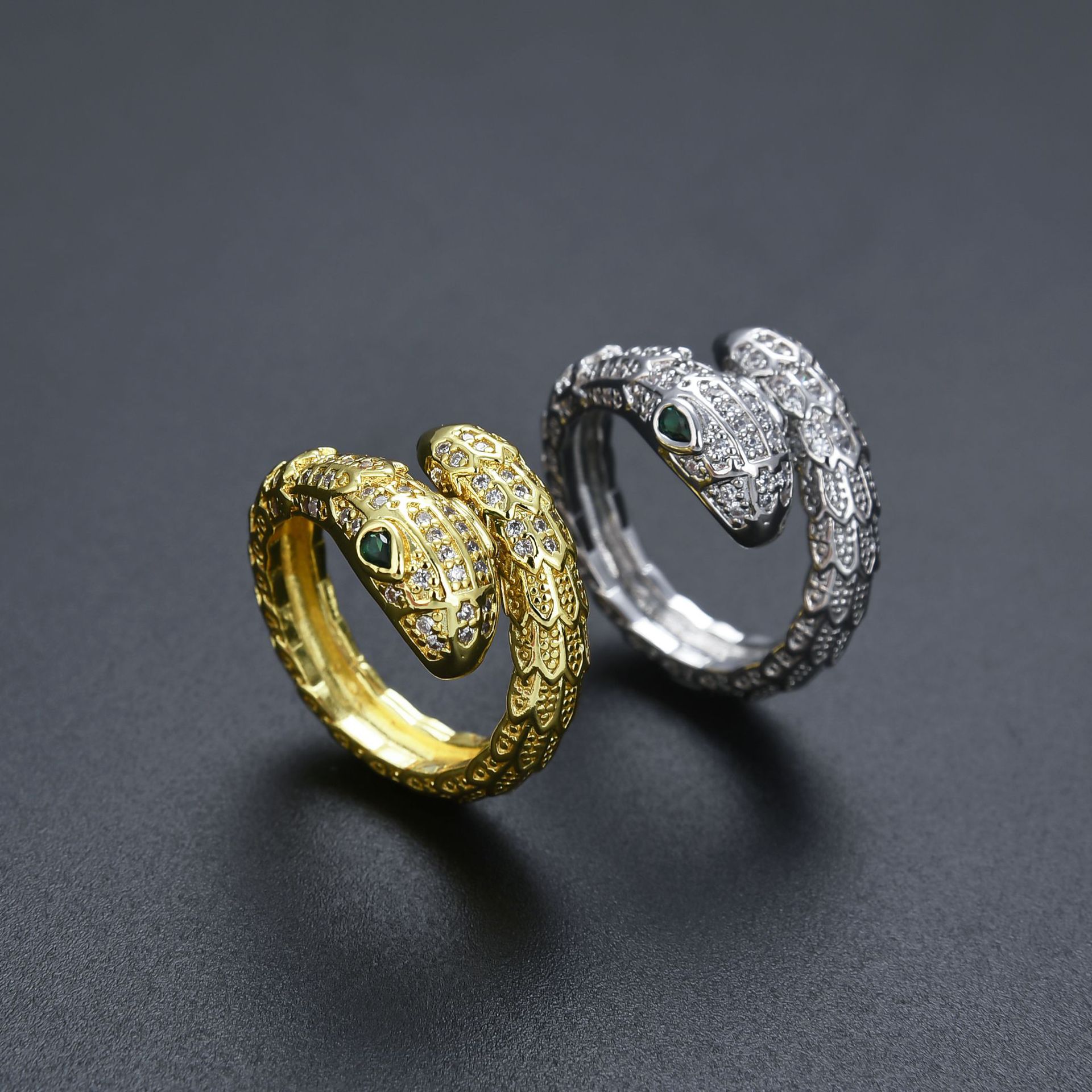 Cool Style Snake Copper Inlay Zircon Rings display picture 3