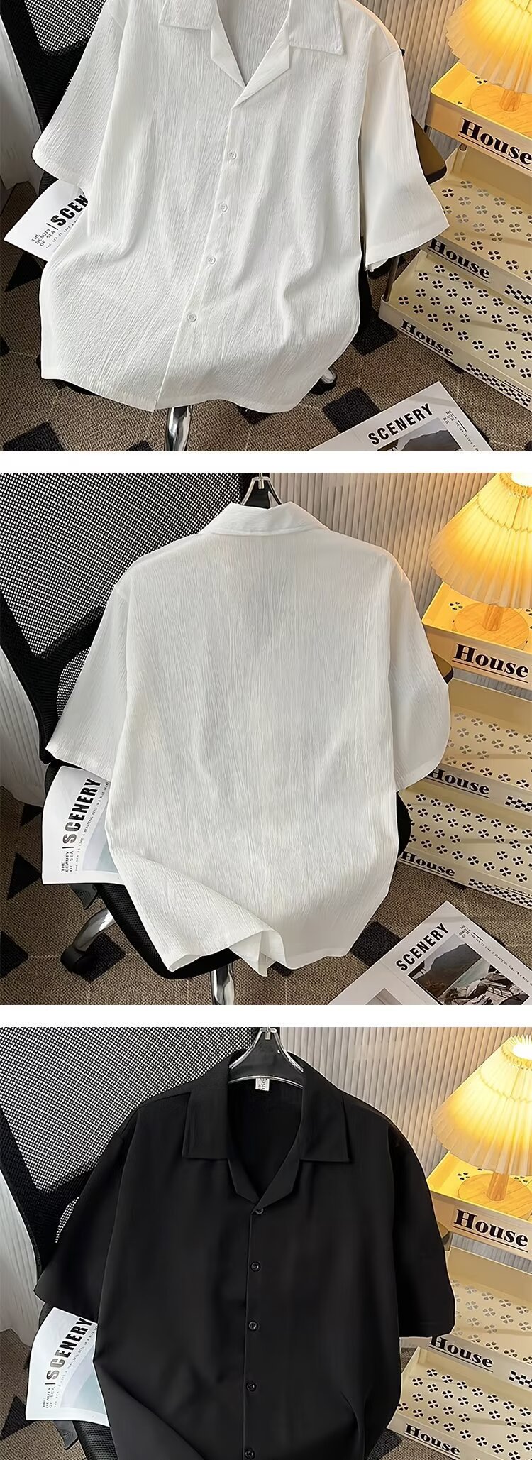 ForMen High-End Draped Ice Silk Shirt For Men, Short Sleeve Loose Fit American Cuban Collar Shirt, Summer Trendy Cool Couple's_voghion.com