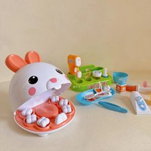 跨境儿童仿真宠物狗头牙医宠物兔刷牙补牙套装过家家医生护理玩具