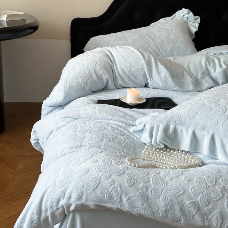 冬用厚手マット無地立体彫刻ミルクベルベット4点セットベッドシーツ寝具