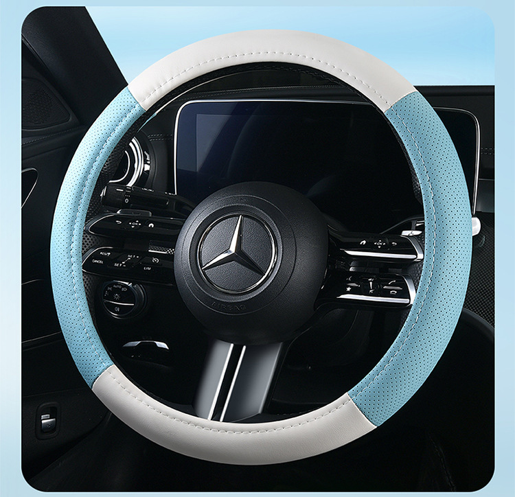 Cross-Border Wholesale Purchase of New Color Matching Leather Car Steering Wheel Cover for All Seasons Factory Direct Sales One Piece Drop Shipping Leather
