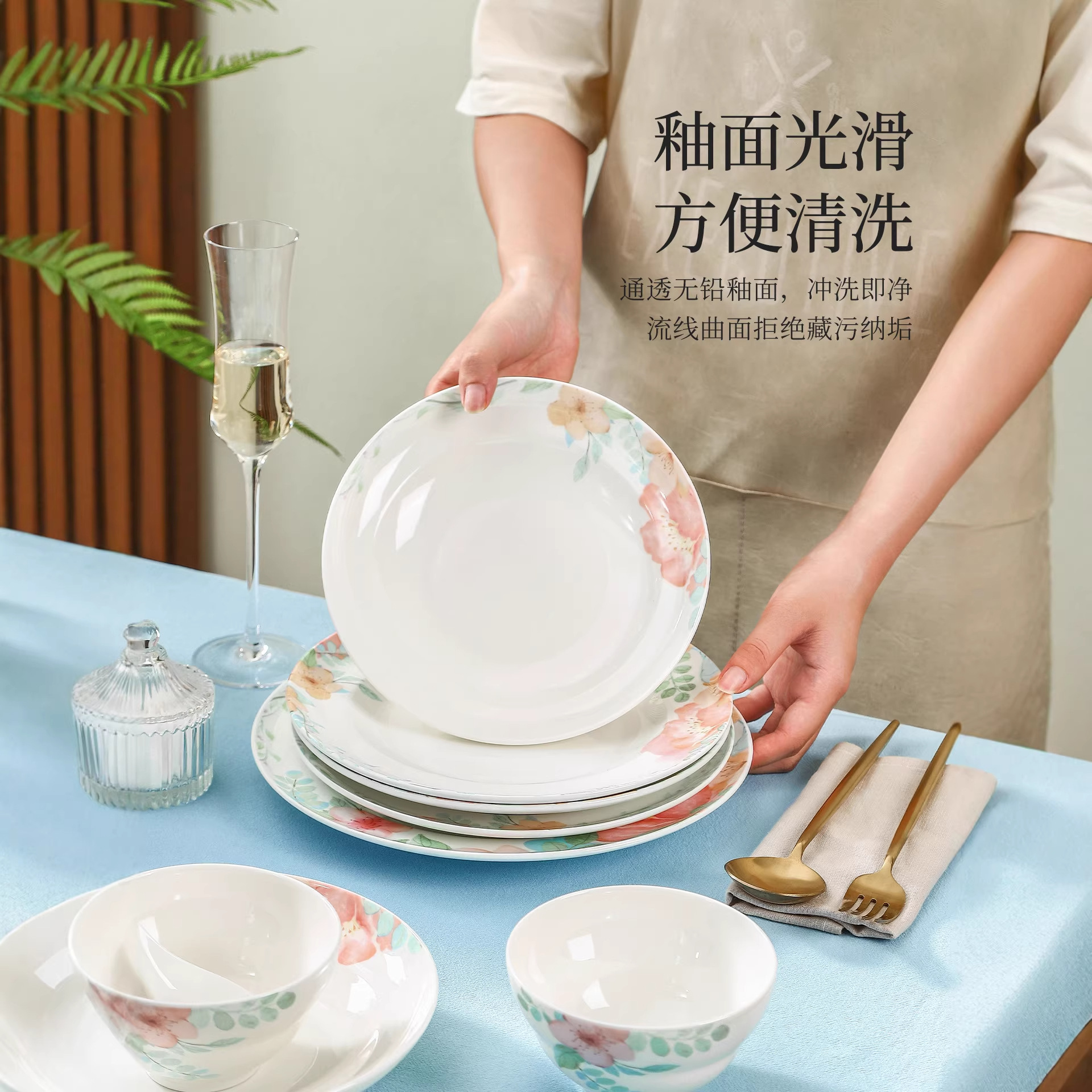 Porcelana de cabello suelto pequeña fresca simple viento cubiertos de cerámica Begonia todavía hogar tazón de cerámica platos de platos regalo de vivienda