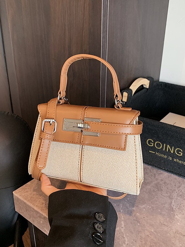 Bolso Kelly portátil de estilo explosivo transfronterizo, bolso cuadrado pequeño con costuras de arpillera para mujer, textura de alta calidad, color en contraste, bolso de mensajero de lujo ligero