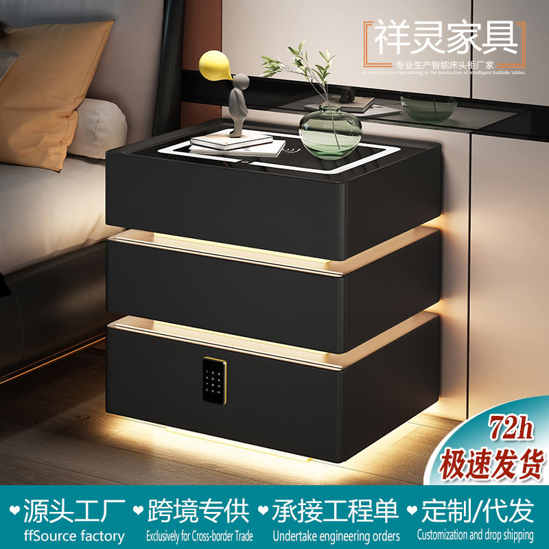 2025 meseta de cabecera flotante nueva sensación de lujo ligero de alto nivel de almacenamiento del dormitorio pequeño gabinete cuadrado de tres capas de cajón gris claro 40 ancho
