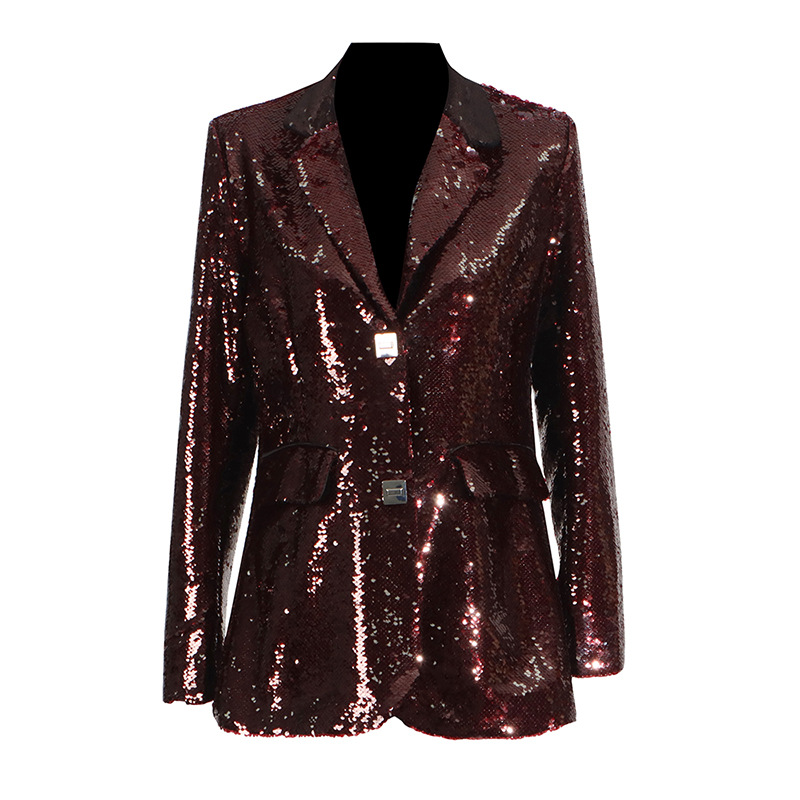 Giacca blazer donna elegante con paillettes scollo a v slim fit sera_voghion.com