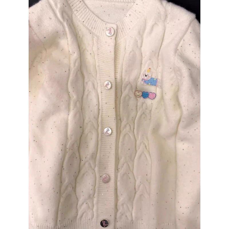 韩系甜美卡通刺绣毛衣开衫外套女2025秋冬新款小个子麻花针织上衣