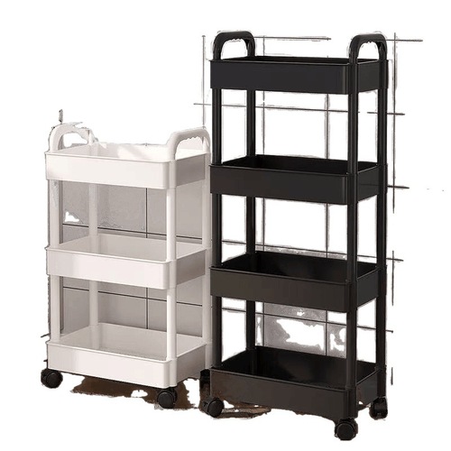 Small cart-style shelving unit, mobile floor-standing storage rack for snacks and sundries, multi-tiered home organizer, bedside shelf—single piece