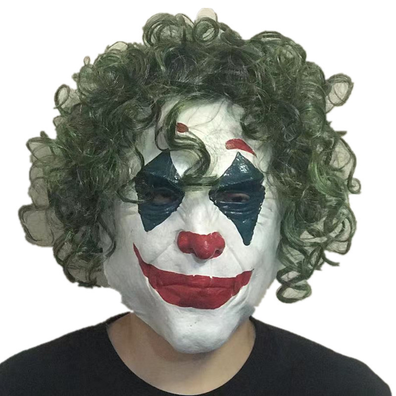 Halloween Green Hair Clown Latex Mask with Wig Funny Horror Cross-border Hot Sale New Headgear Performance Props