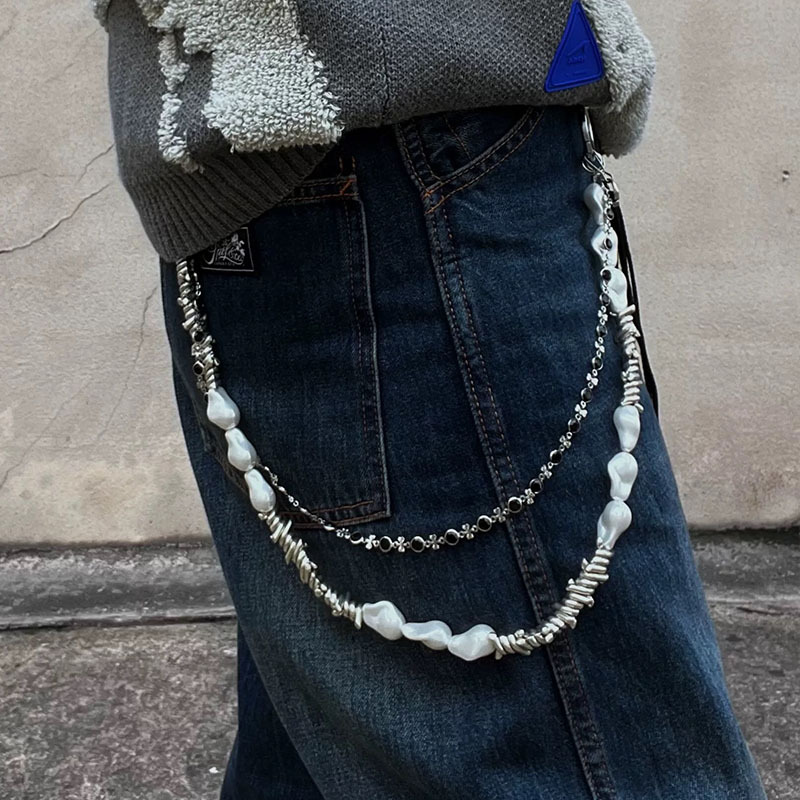 金属珍珠腰链男y2k复古朋克流苏裤链女新款美式嘻哈百搭辣妹配饰