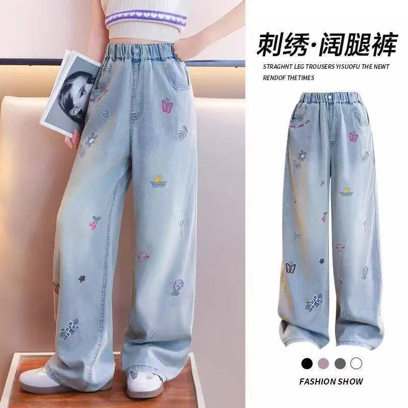 女童裤子夏季薄款儿童2025新款春夏天丝牛仔裤大童夏装冰丝防蚊裤