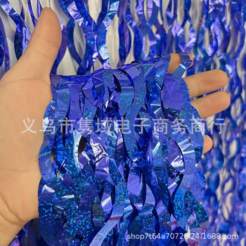 Nuevo cimitarra láser transfronteriza cortina de seda de lluvia cortina de seda de lluvia ondulada decoración de fondo fiesta de cumpleaños fotografía decoración de escena