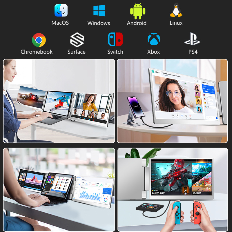 Pantalla portátil de 14 pulgadas tipo de pantalla de doble línea de pantalla de doble pantalla para portátiles