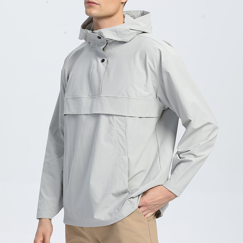 Casual outdoor sports jacket for men mountaineering quick-drying waterproof storm coat hooded loose fitness running suit long sleeves