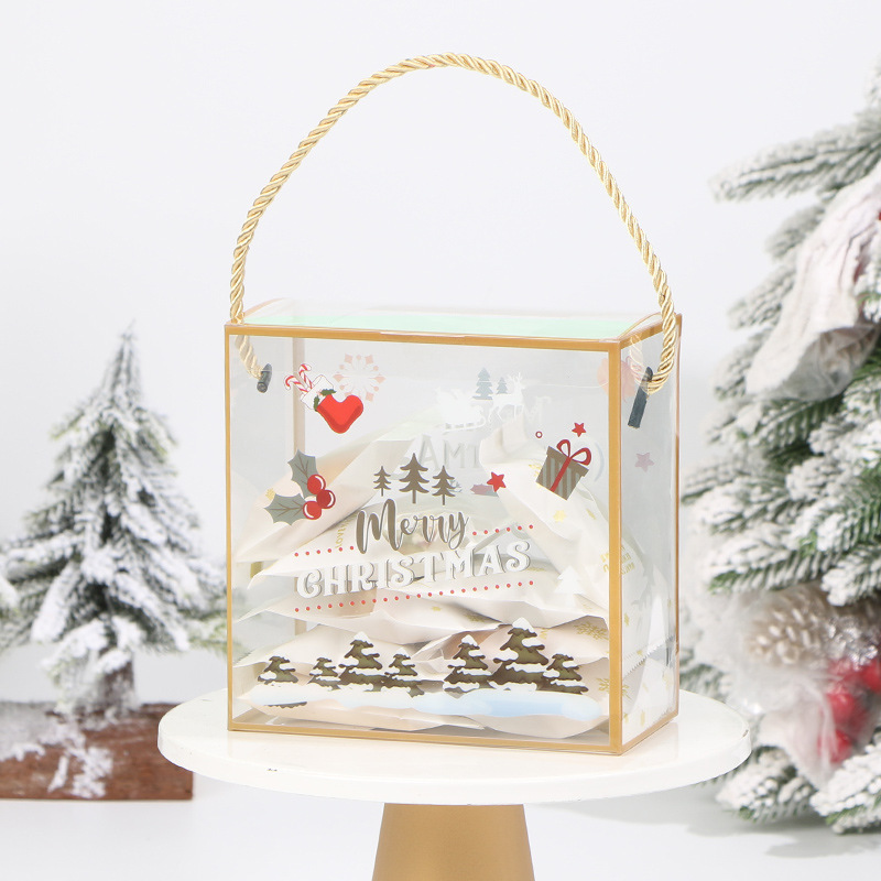 PET portátil transparente caja de embalaje de Navidad copo de nieve pastelería caja de caramelo seco caja de regalo de pastelería para hornear