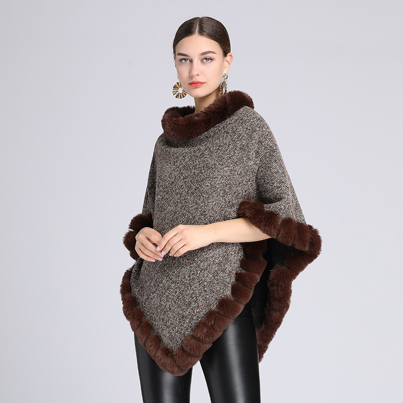 Stickad tröja i plusstorlek med fleece och tjock pälskrage_voghion.com