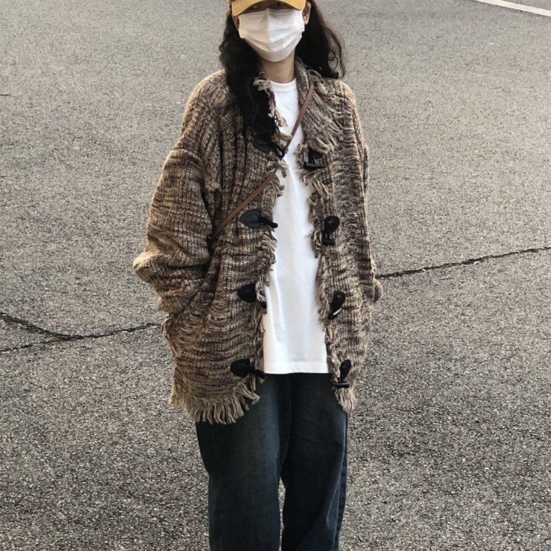 秋冬港风复古针织外套女加大码新品宽松新品夹克开衫300斤上衣潮