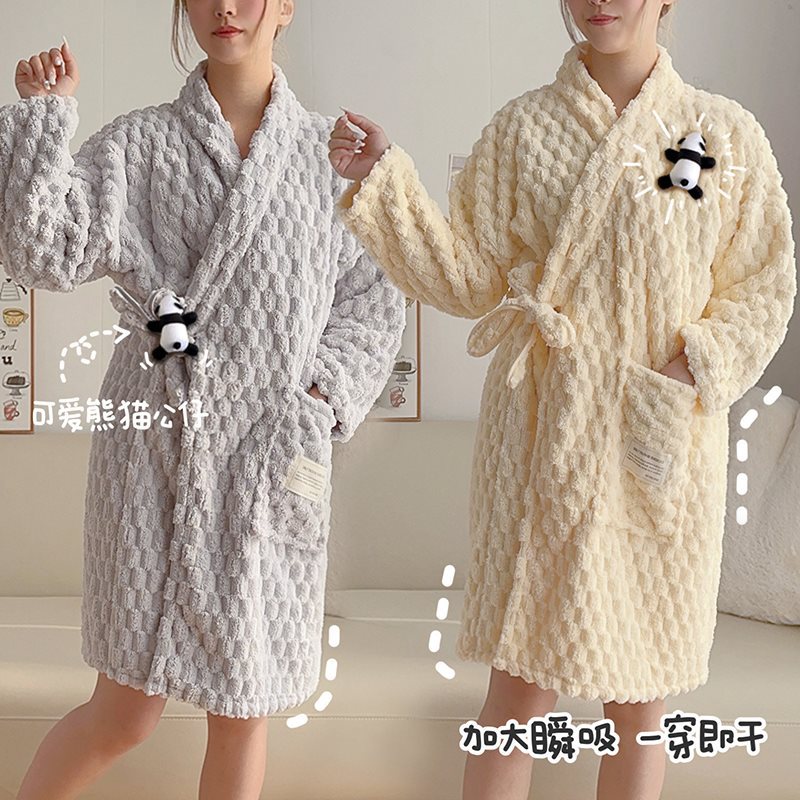(2개) 목욕 타월 여성의 새로운 도착 목욕 가운 착용 및 포장 목욕 가운 두꺼운 부부의 물 흡수성 빠른 건조 사계절 잠옷 이중 사용 목욕 가운