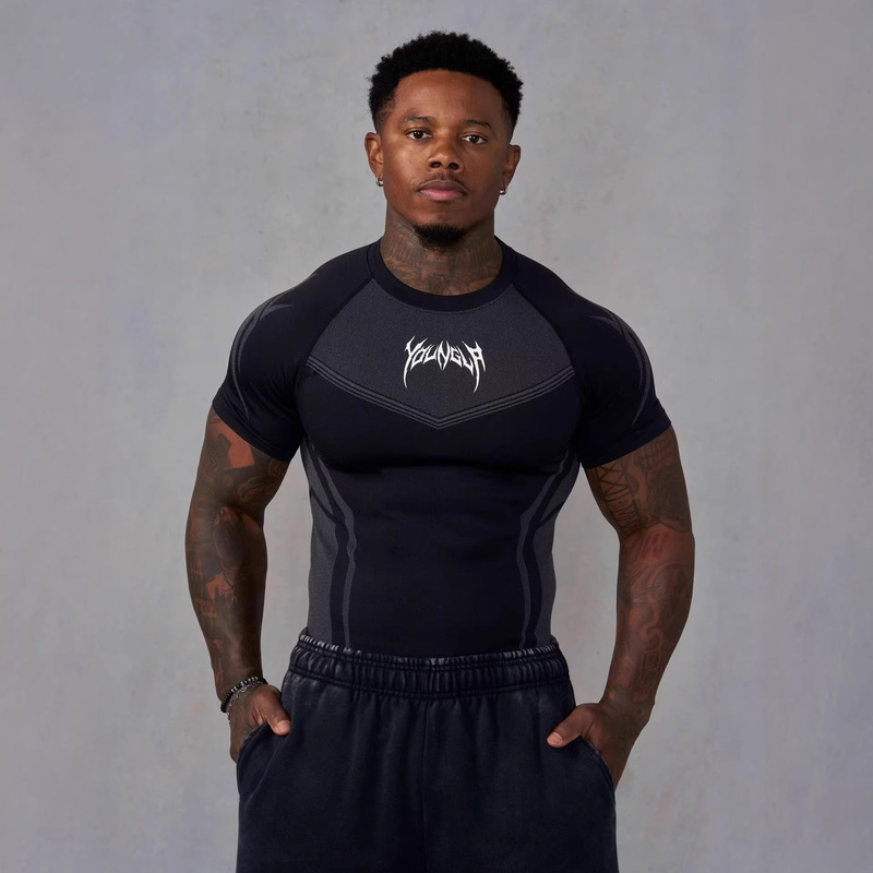 Youngla American-Style Summer New Men's Tight-Fitting T-Shirt Jogger Sports Fitness Running Training Quick-Drying Short-Sleeved Shirt