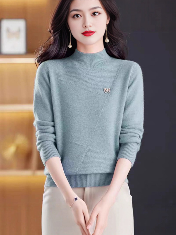 羊绒毛衣女2025秋冬新款半高领打底衫加厚针织衫内搭上衣宽松纯色|undefined