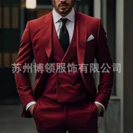 2026新款欧美跨境大码西装三件套新郎伴郎主持人宴会礼服西装