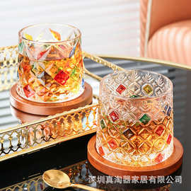 美道 旋转解压杯玻璃水杯不倒翁威士忌酒杯轻奢情侣杯一对礼盒装