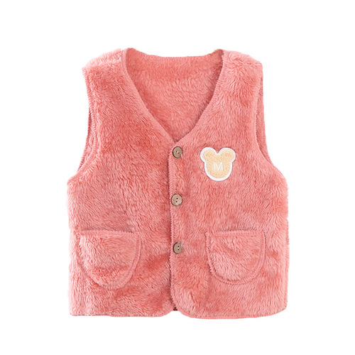 Children's vest plus velvet thickened flannel autumn and winter Korean style infant double-sided velvet vest children's clothing wholesale