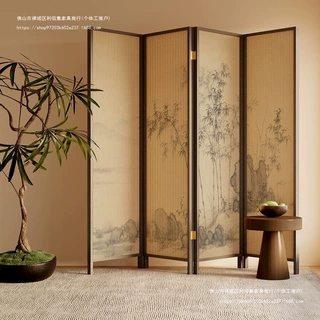 新中式禅意屏风古色古香侘寂隔断客厅遮挡餐厅宋代美学背景中国风