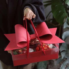 Flowers and fruits gift box Christmas bow red rose box pvc flower arrangement transparent portable folding cake box