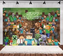 亚马逊跨境我的世界Minecraft 儿童游戏生日派对拍照摄影背景布3D